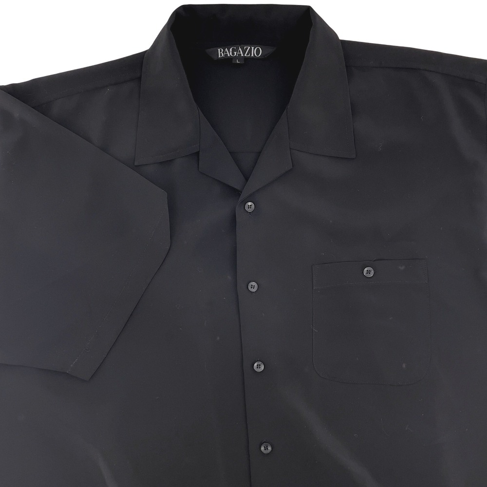 Bagazio Mens‎ Black Size Large Short Sleeve Button Up Camp Shirt Lightweight